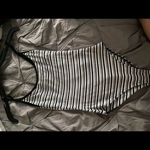 Gray, White and Black Striped Bodysuit